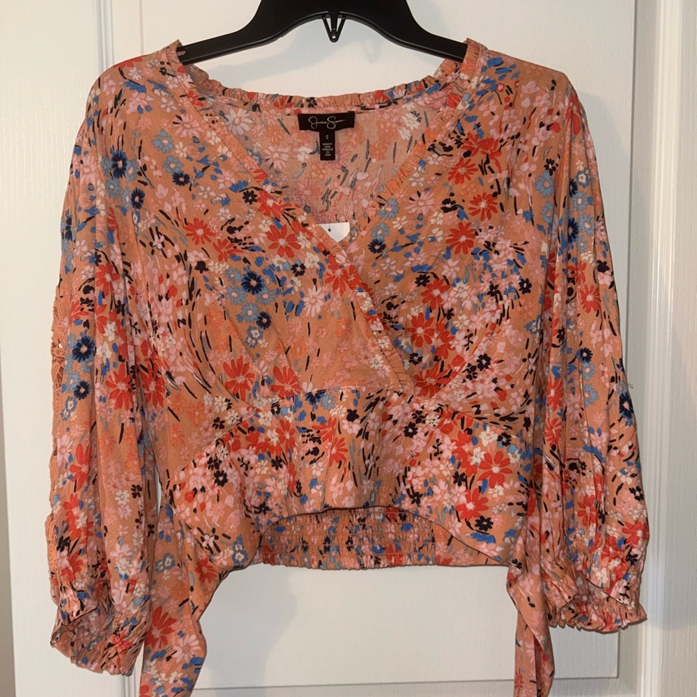 Floral Wrap Top - Peach and Red